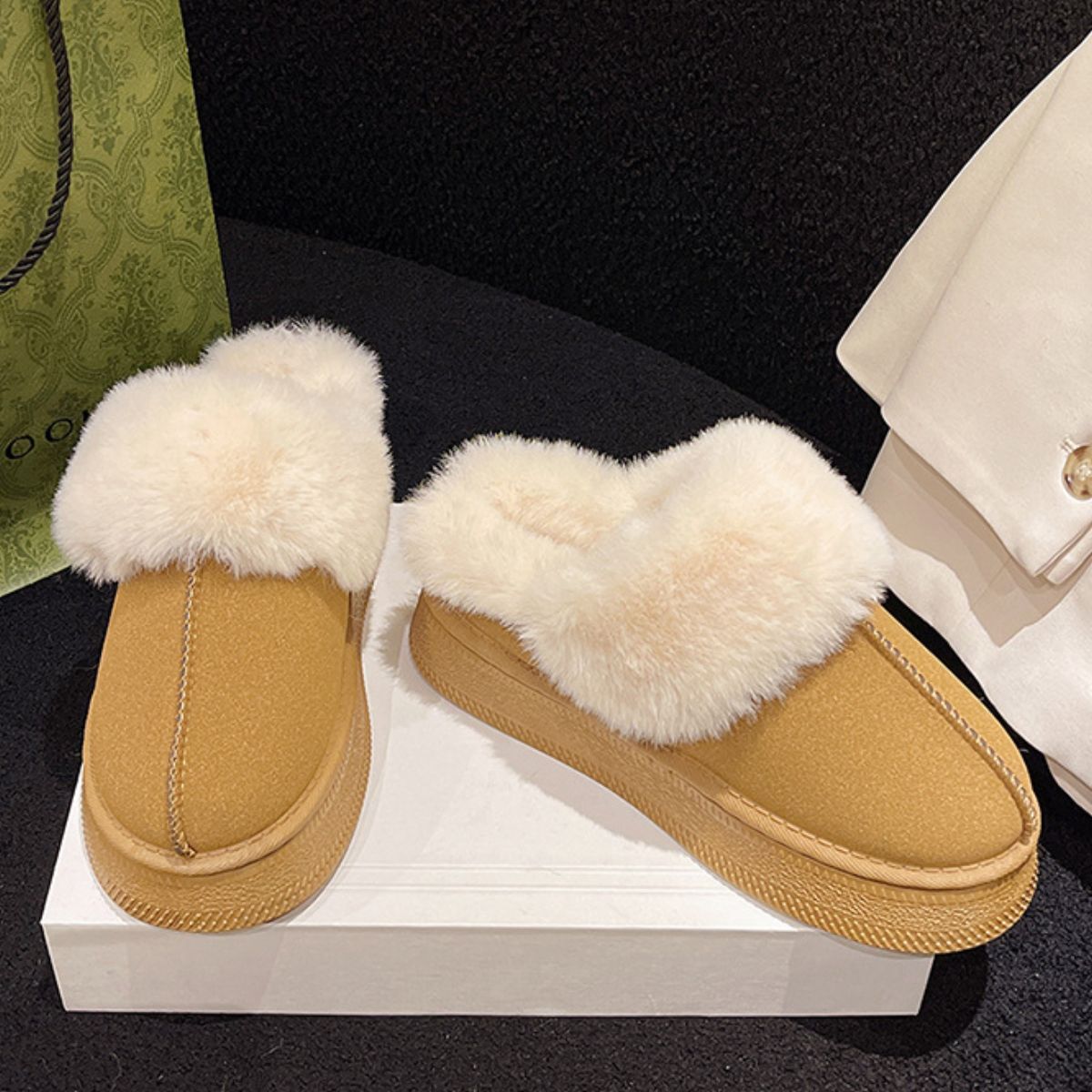 Suede Faux Fur Round Toe Platform Slippers-Krush Kandy, Women's Online Fashion Boutique Located in Phoenix, Arizona (Scottsdale Area)