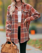 Plaid Dropped Shoulder Longline Shirt-Long Sleeve Tops-Krush Kandy, Women's Online Fashion Boutique Located in Phoenix, Arizona (Scottsdale Area)