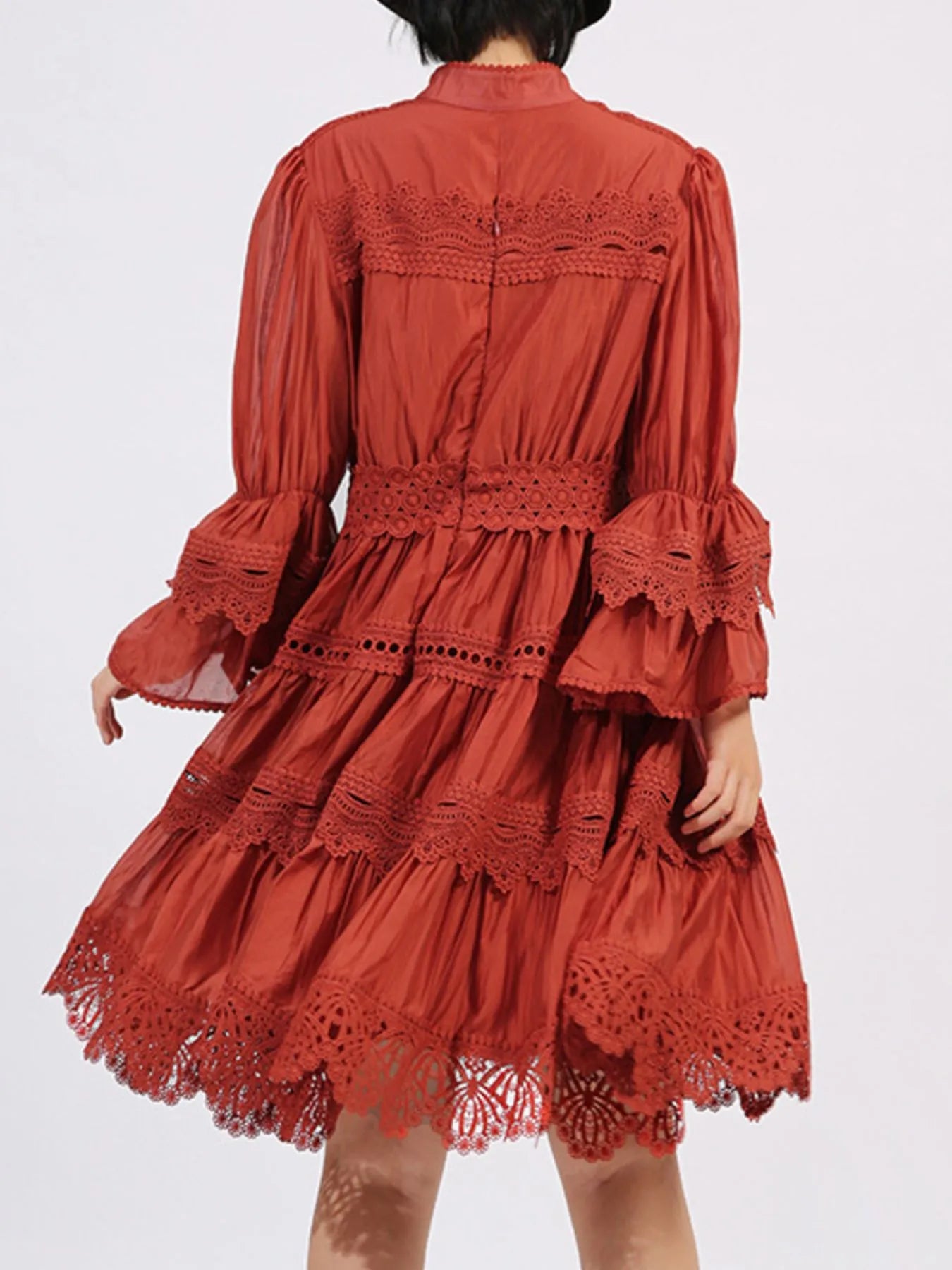 Ruffle Lace Trim Long Sleeve Dress-Dresses-Krush Kandy, Women's Online Fashion Boutique Located in Phoenix, Arizona (Scottsdale Area)