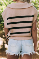 Striped Half Zip Cap Sleeve Knit Top-Krush Kandy, Women's Online Fashion Boutique Located in Phoenix, Arizona (Scottsdale Area)