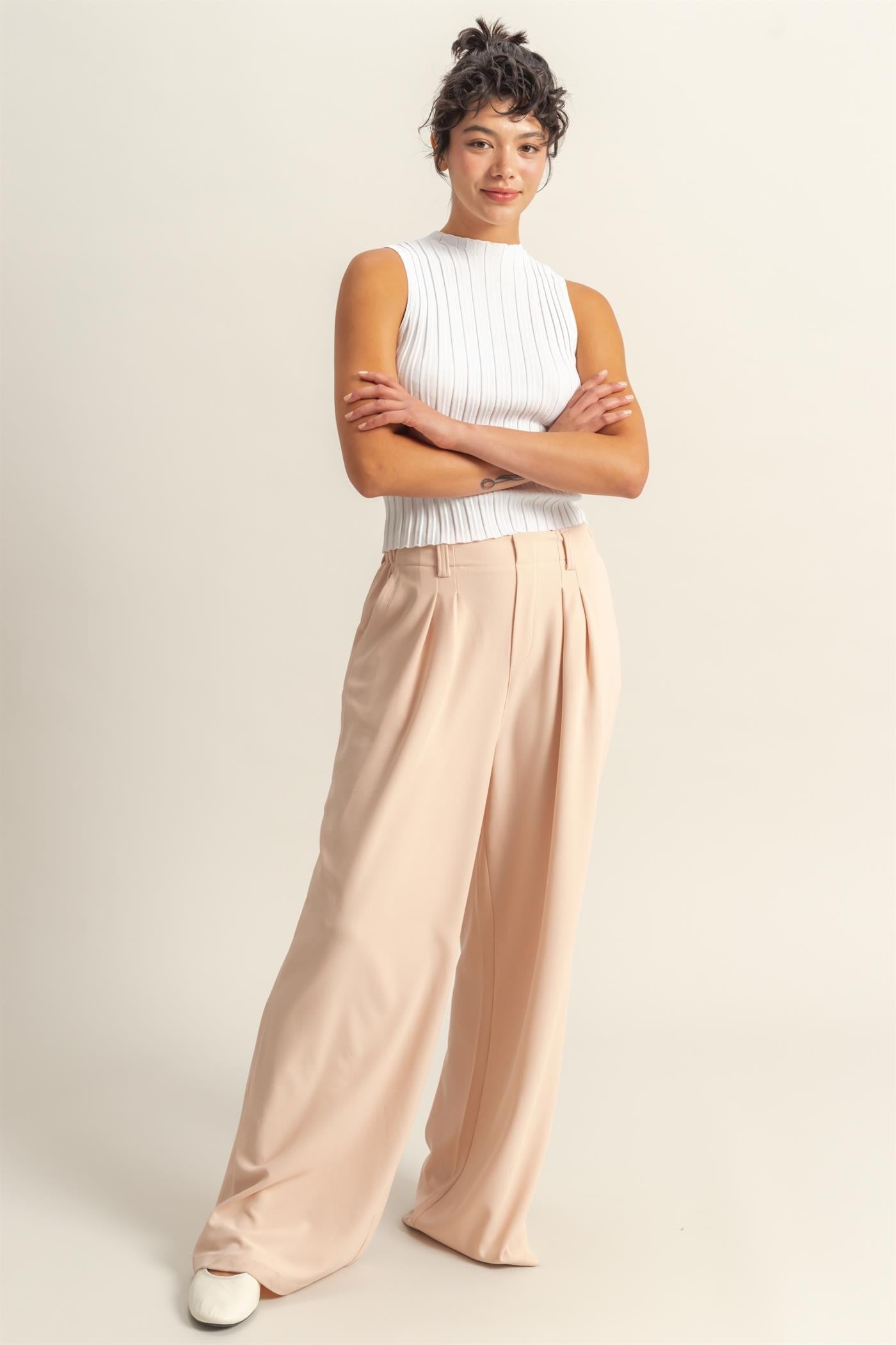 Waffle Knit High-Waist Wide-Leg Pants-Bottoms-Krush Kandy, Women's Online Fashion Boutique Located in Phoenix, Arizona (Scottsdale Area)