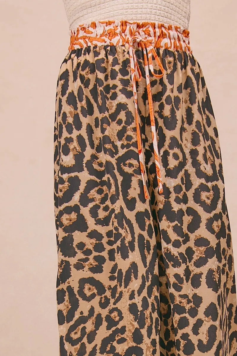 BiBi Leopard Print With Contrast Banded Wide Pants-pants-Krush Kandy, Women's Online Fashion Boutique Located in Phoenix, Arizona (Scottsdale Area)