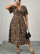 Plus Size Twisted Front Leopard Short Sleeve Dress-Dresses-Krush Kandy, Women's Online Fashion Boutique Located in Phoenix, Arizona (Scottsdale Area)
