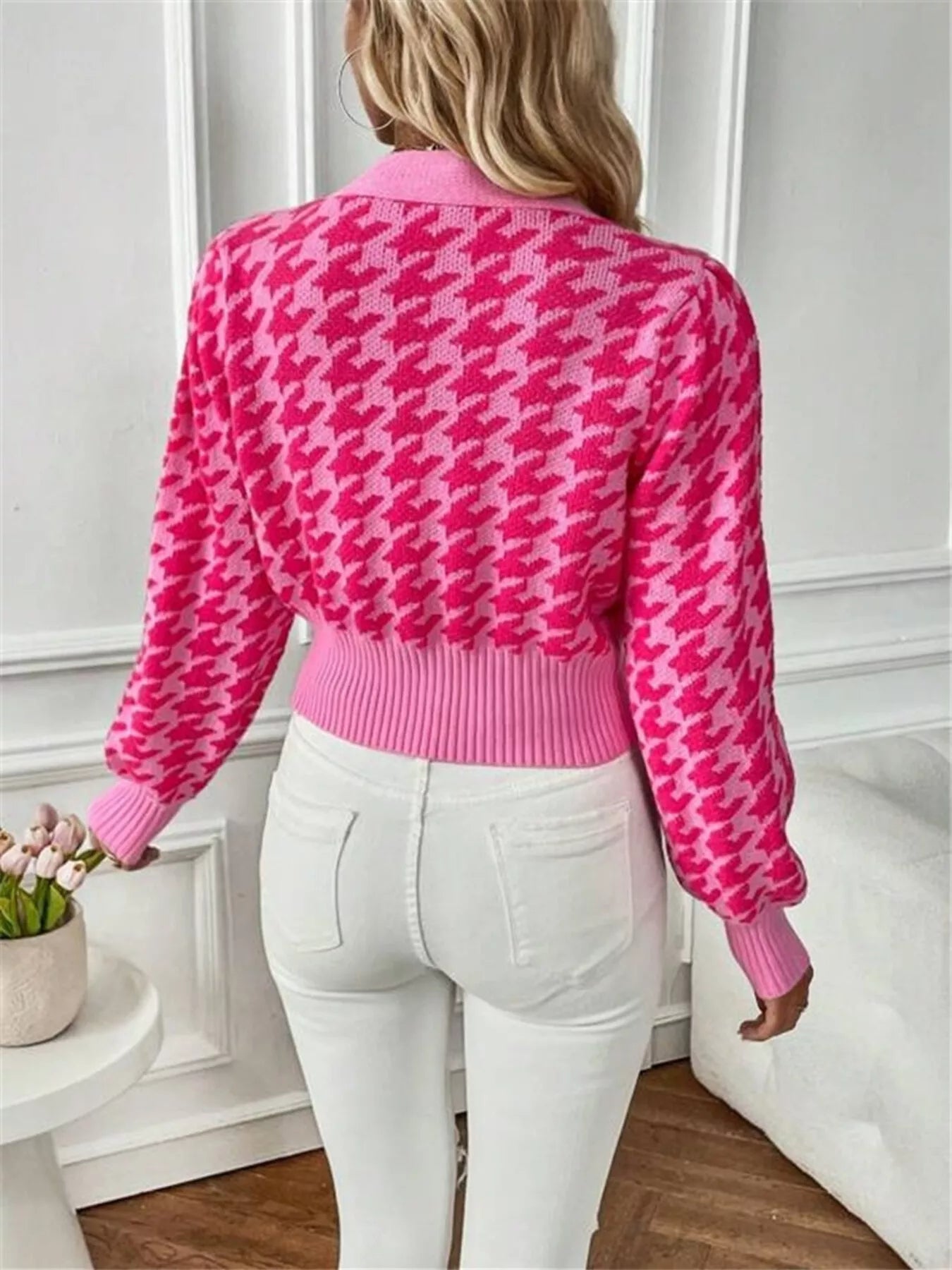 Houndstooth V-Neck Button Up Cardigan-Cardigan-Krush Kandy, Women's Online Fashion Boutique Located in Phoenix, Arizona (Scottsdale Area)