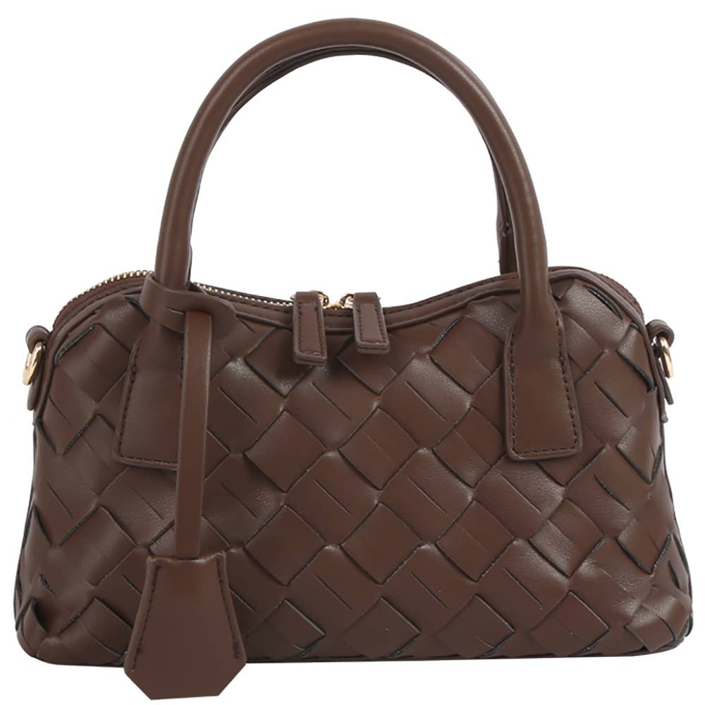 Woven Faux Leather Satchel-Purses & Bags-Krush Kandy, Women's Online Fashion Boutique Located in Phoenix, Arizona (Scottsdale Area)