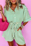 Striped Half Sleeve Tie Waist Romper-Jumpsuits & Rompers-Krush Kandy, Women's Online Fashion Boutique Located in Phoenix, Arizona (Scottsdale Area)