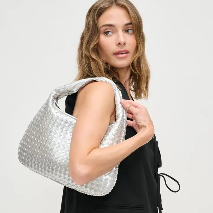 Adela Metallic Silver Woven Hobo-Purses & Bags-Krush Kandy, Women's Online Fashion Boutique Located in Phoenix, Arizona (Scottsdale Area)