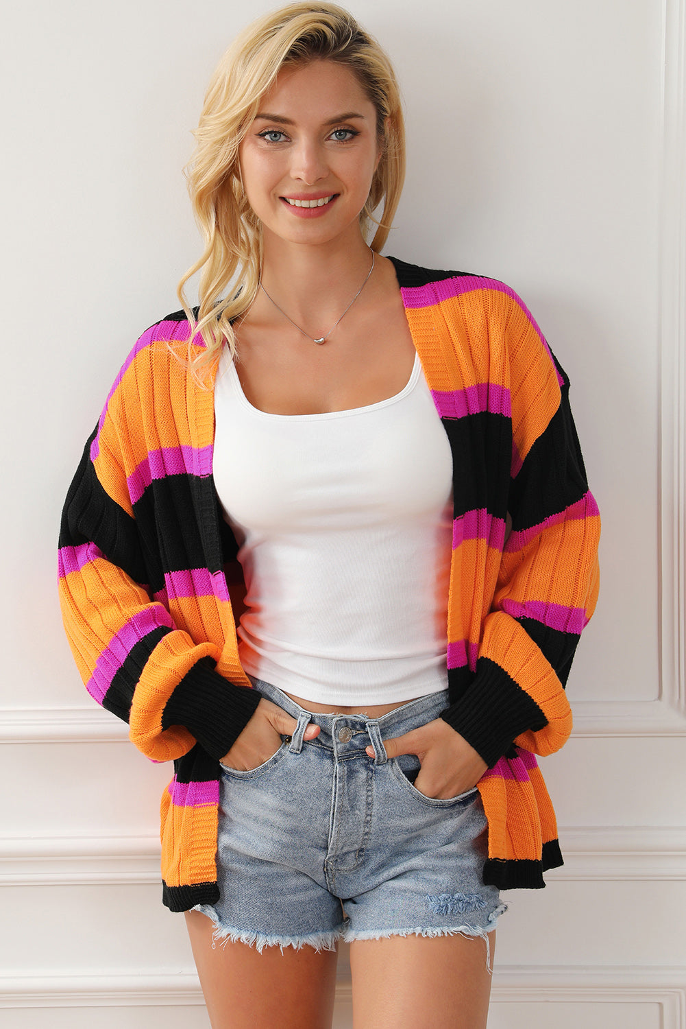 Ribbed Striped Open Front Long Sleeve Cardigan-Krush Kandy, Women's Online Fashion Boutique Located in Phoenix, Arizona (Scottsdale Area)