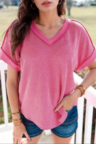 Solid V-Neck Short Sleeve T-Shirt-Tops-Krush Kandy, Women's Online Fashion Boutique Located in Phoenix, Arizona (Scottsdale Area)