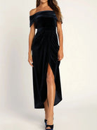 Off-Shoulder Wrap Dress with Side Slit-Dresses-Krush Kandy, Women's Online Fashion Boutique Located in Phoenix, Arizona (Scottsdale Area)
