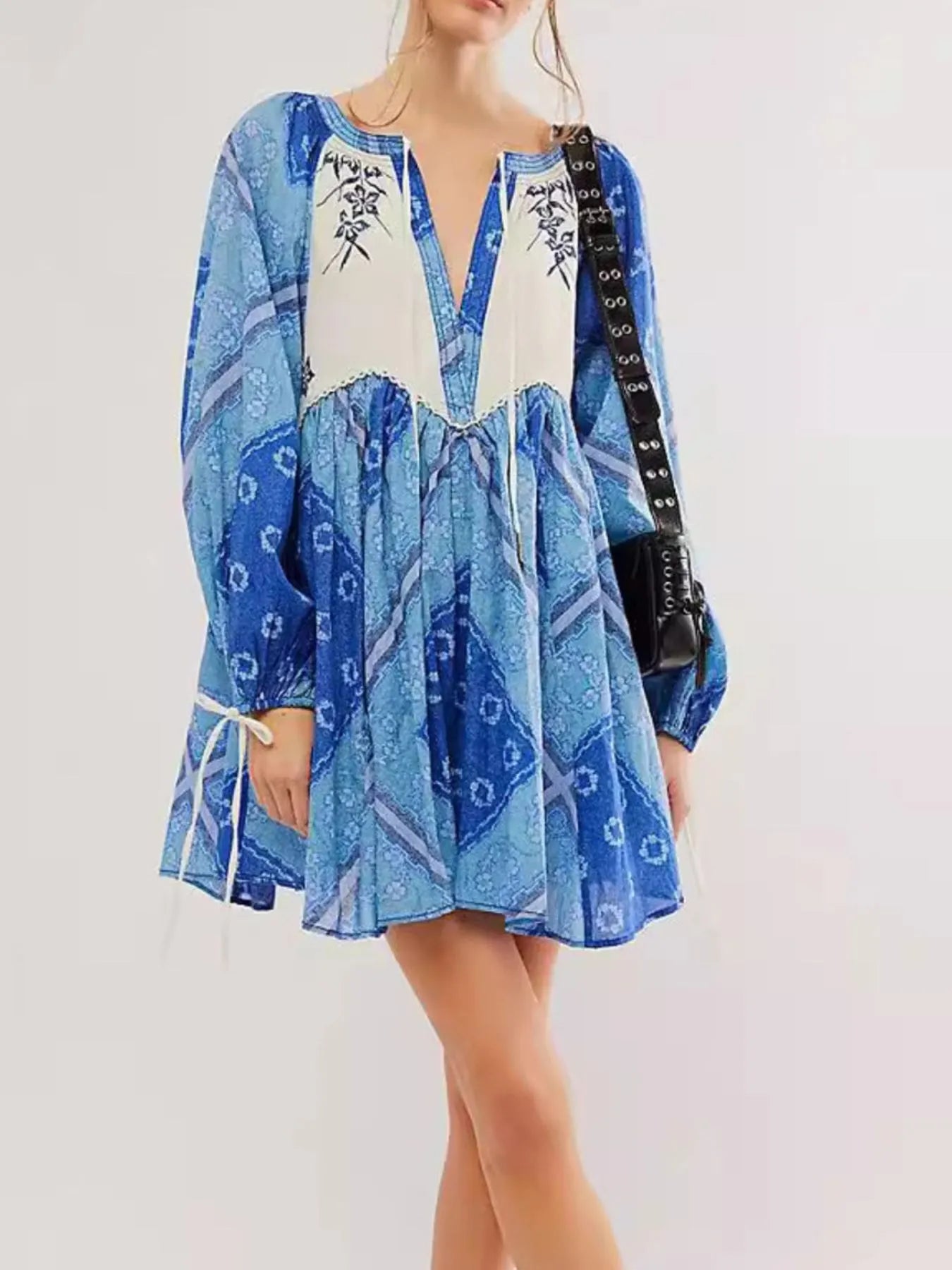 Printed Tie Neck Long Sleeve Dress-dresses-Krush Kandy, Women's Online Fashion Boutique Located in Phoenix, Arizona (Scottsdale Area)