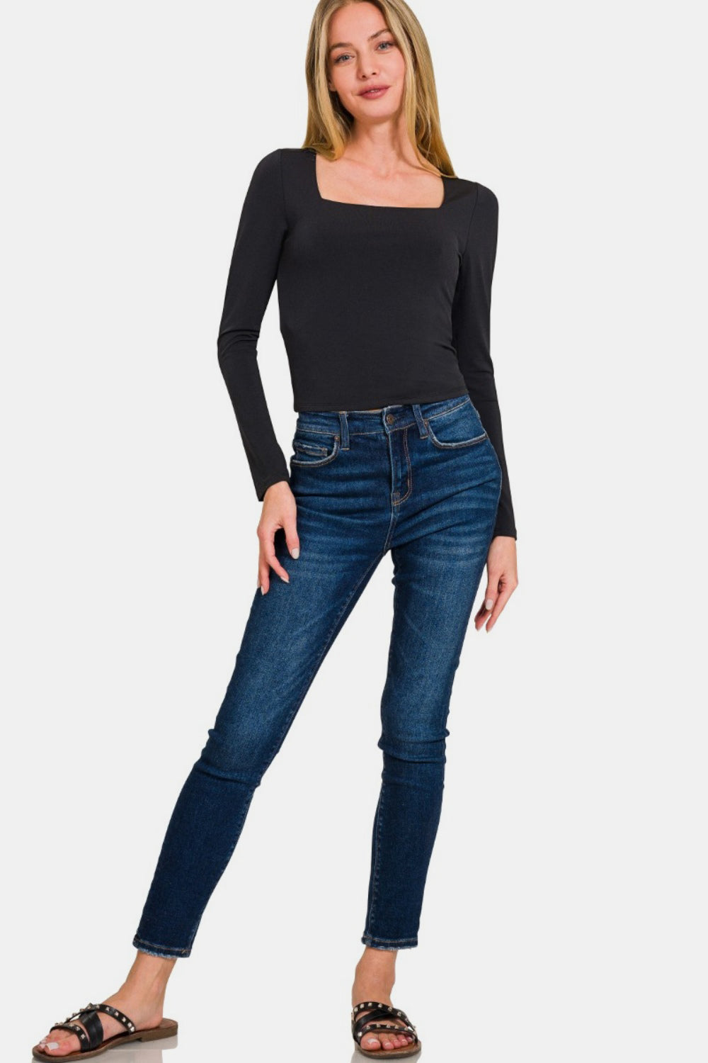 Zenana Square Neck Fitted Long Sleeve T-Shirt-Krush Kandy, Women's Online Fashion Boutique Located in Phoenix, Arizona (Scottsdale Area)