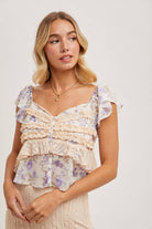 Floral Print Ruffle Lace Trimmed Sweetheart Neck Top-Tops-Krush Kandy, Women's Online Fashion Boutique Located in Phoenix, Arizona (Scottsdale Area)