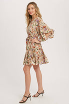 Floral Print Angel Sleeves Dress-Dresses-Krush Kandy, Women's Online Fashion Boutique Located in Phoenix, Arizona (Scottsdale Area)