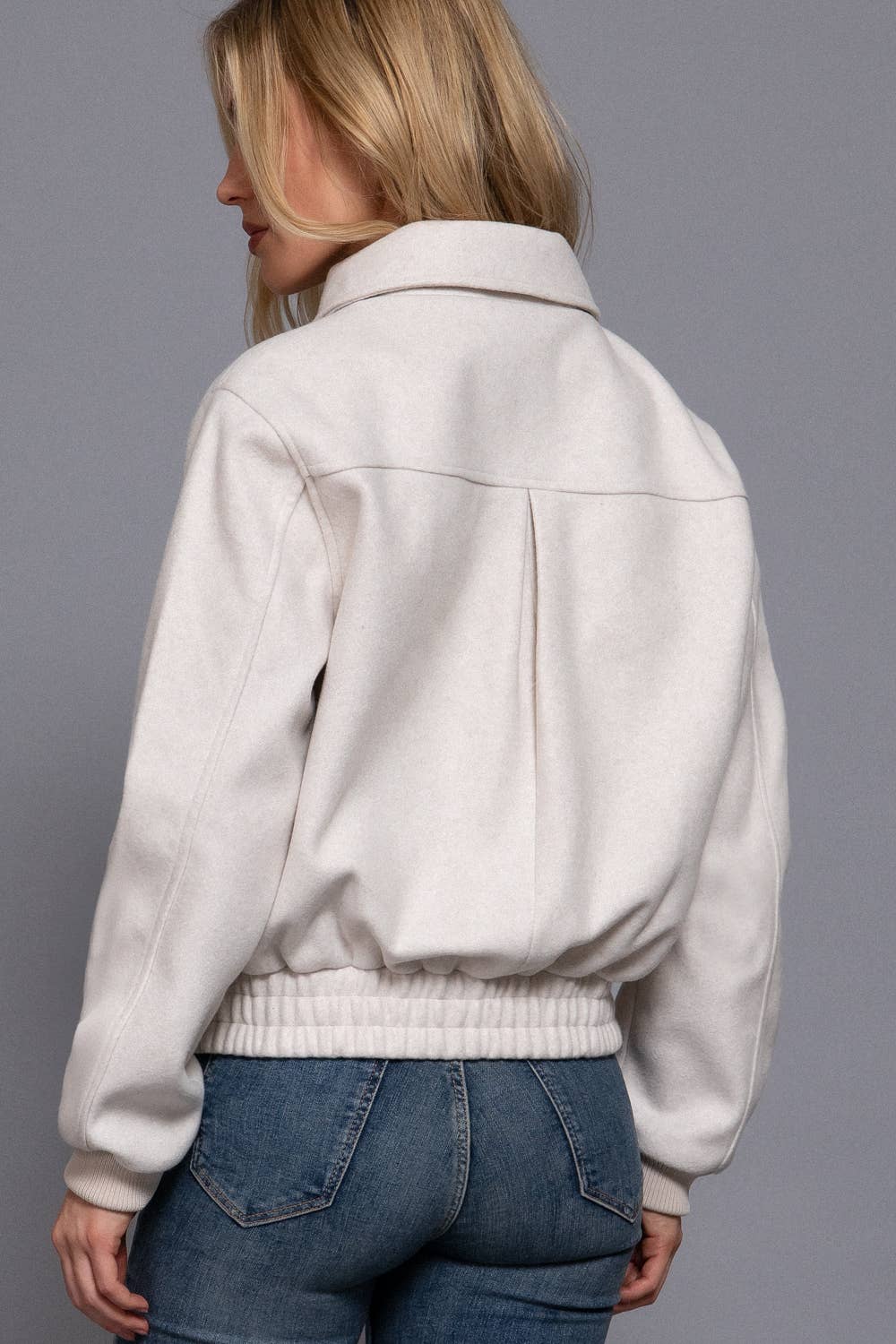 Long Sleeve Lapel Collar Soft Felt Bomber Jacket-Jackets-Krush Kandy, Women's Online Fashion Boutique Located in Phoenix, Arizona (Scottsdale Area)