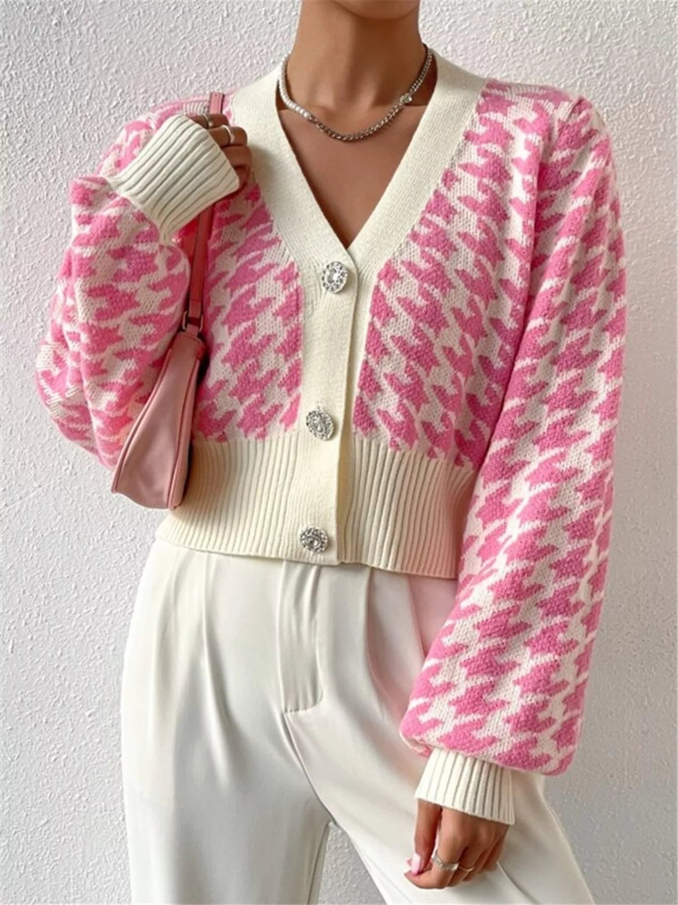 Houndstooth V-Neck Button Up Cardigan-Cardigan-Krush Kandy, Women's Online Fashion Boutique Located in Phoenix, Arizona (Scottsdale Area)