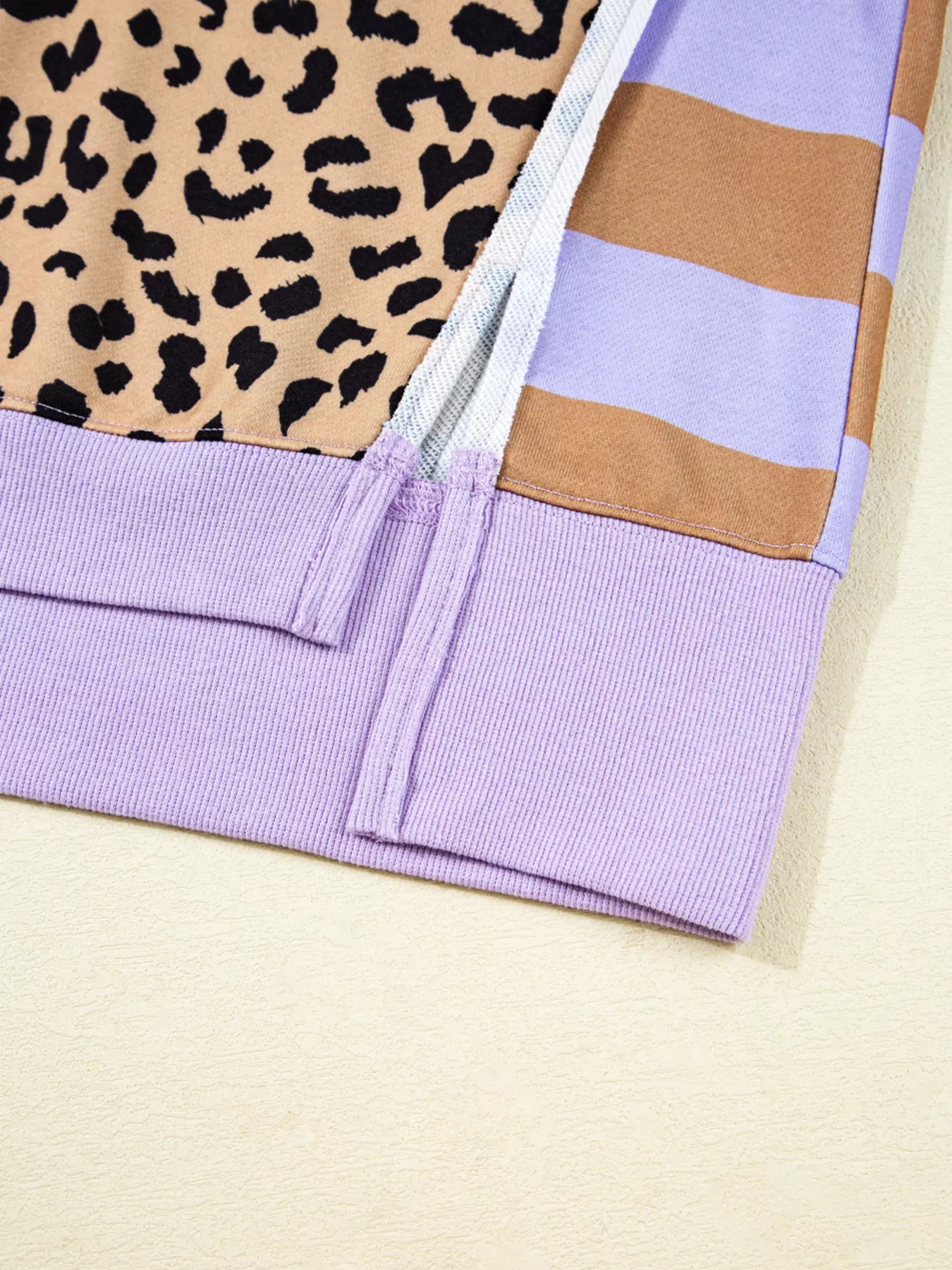 Stripe Color Block Patchwork Leopard Casual Sweatshirt with Slits-Sweaters-Krush Kandy, Women's Online Fashion Boutique Located in Phoenix, Arizona (Scottsdale Area)