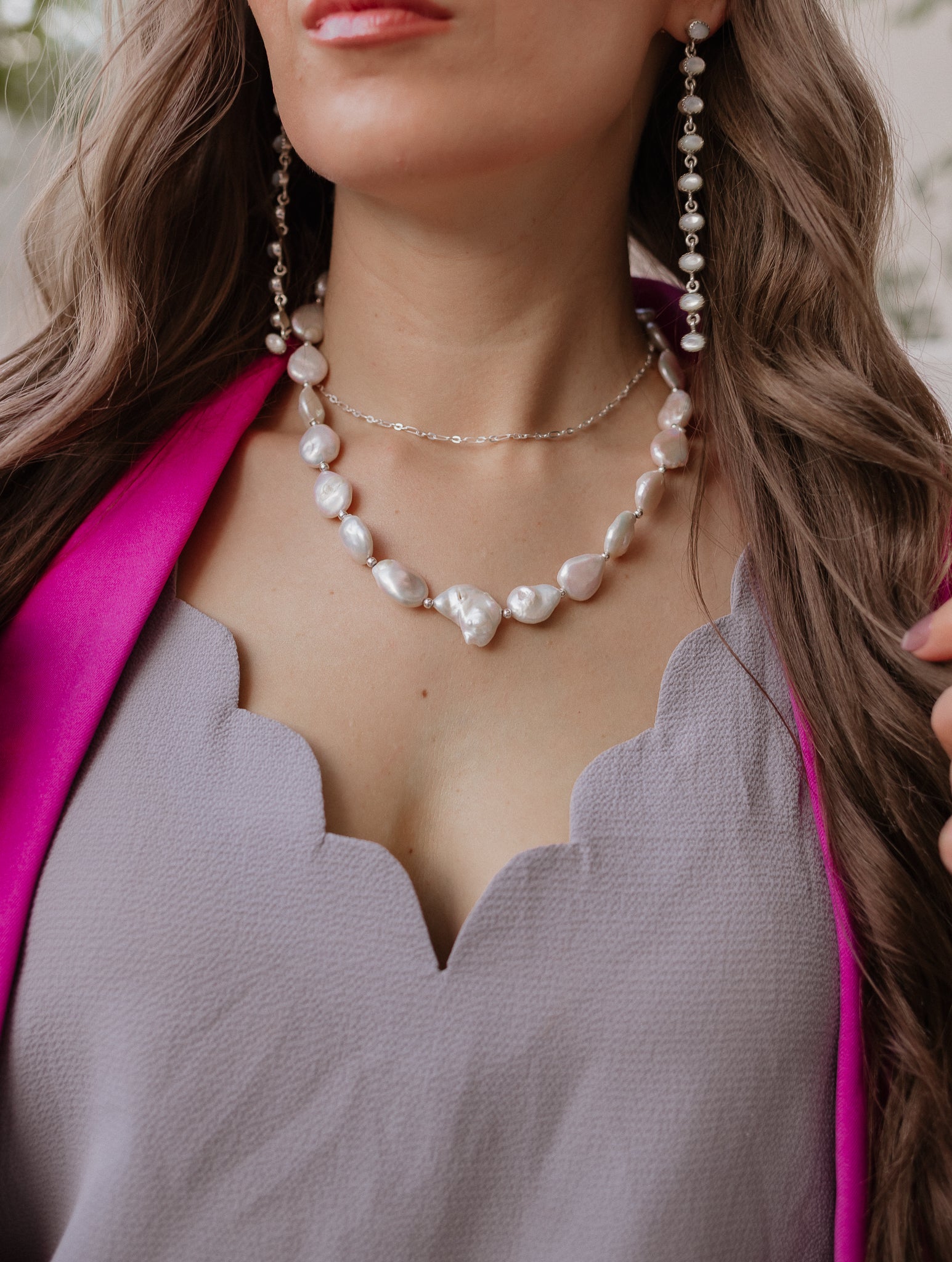 Aquamarines Freshwater Pearl Cluster Necklace-Chain Necklaces-Krush Kandy, Women's Online Fashion Boutique Located in Phoenix, Arizona (Scottsdale Area)