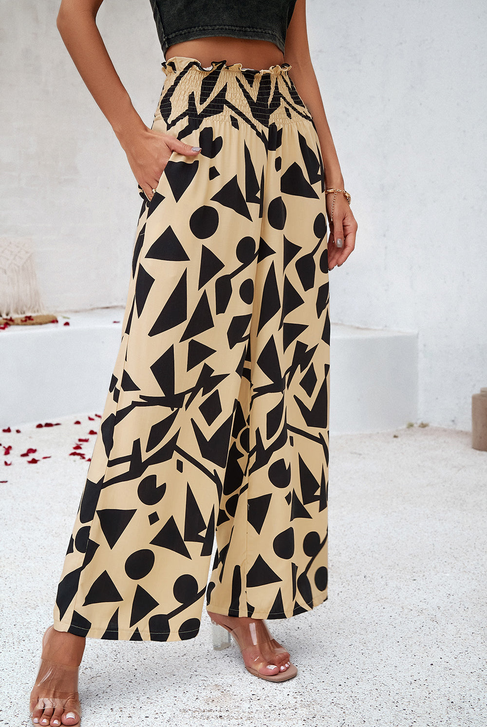 Smocked Printed Wide Leg Pants with Pockets-Krush Kandy, Women's Online Fashion Boutique Located in Phoenix, Arizona (Scottsdale Area)