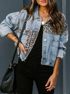 Distressed Leopard Drop Shoulder Denim Jacket-Jacket-Krush Kandy, Women's Online Fashion Boutique Located in Phoenix, Arizona (Scottsdale Area)
