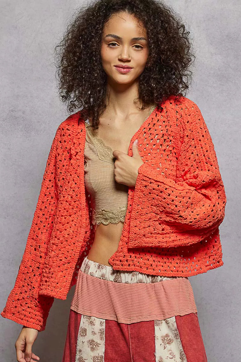POL Open Front Cardigan with Crochet Patterns-Sweater-Krush Kandy, Women's Online Fashion Boutique Located in Phoenix, Arizona (Scottsdale Area)
