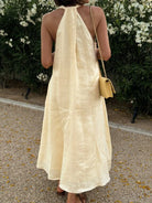 Halter V-Neck Linen Midi Dress-Krush Kandy, Women's Online Fashion Boutique Located in Phoenix, Arizona (Scottsdale Area)