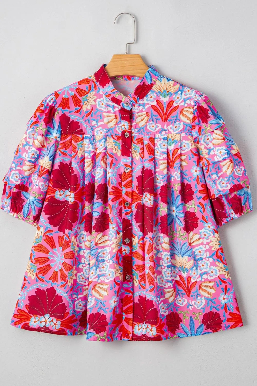 Floral Puff Sleeve Button-Up Top-Tops-Krush Kandy, Women's Online Fashion Boutique Located in Phoenix, Arizona (Scottsdale Area)