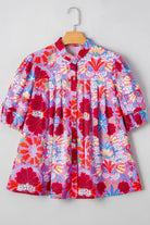 Floral Puff Sleeve Button-Up Top-Tops-Krush Kandy, Women's Online Fashion Boutique Located in Phoenix, Arizona (Scottsdale Area)
