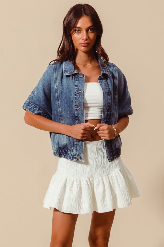 Button Front Dolman Denim Jacket-Tops-Krush Kandy, Women's Online Fashion Boutique Located in Phoenix, Arizona (Scottsdale Area)