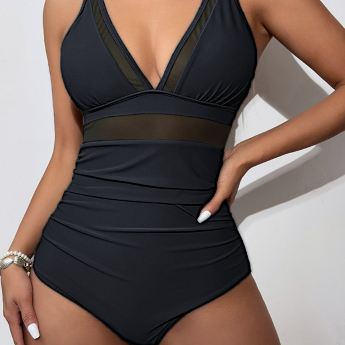 Black View. V-Neck One-Piece Swimwear | S-2X-Krush Kandy, Women's Online Fashion Boutique Located in Phoenix, Arizona (Scottsdale Area)