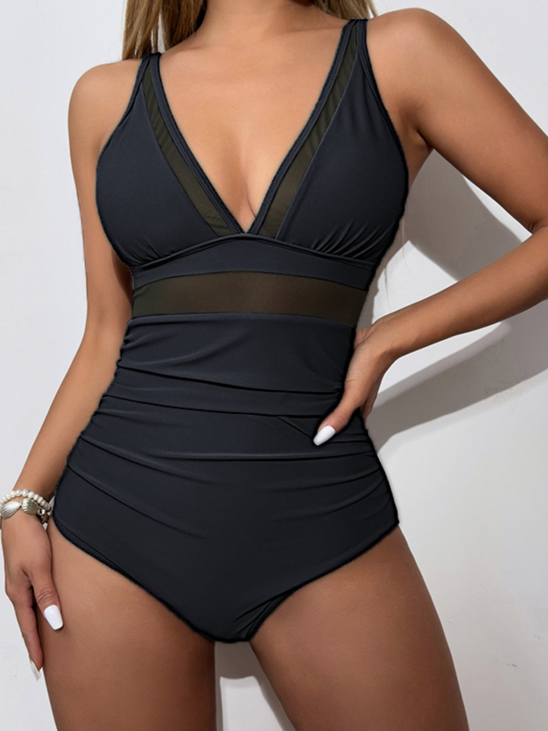 Black View. V-Neck One-Piece Swimwear | S-2X-Krush Kandy, Women's Online Fashion Boutique Located in Phoenix, Arizona (Scottsdale Area)