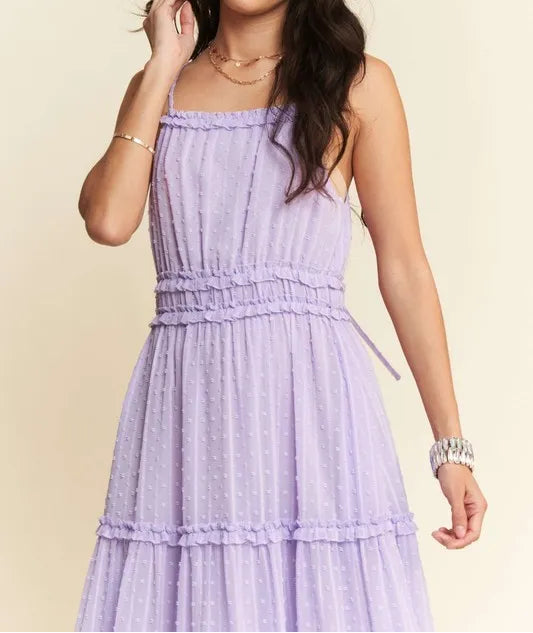 Davi & Dani Texture Swiss Dot Ruffle Square Neck Midi Dress-Dresses-Krush Kandy, Women's Online Fashion Boutique Located in Phoenix, Arizona (Scottsdale Area)