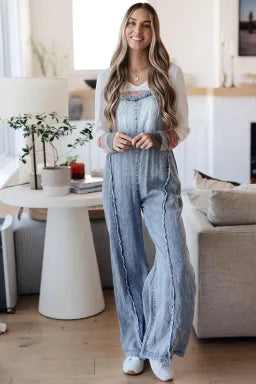 Blue Skies Frayed Denim Overalls-Denim-Krush Kandy, Women's Online Fashion Boutique Located in Phoenix, Arizona (Scottsdale Area)