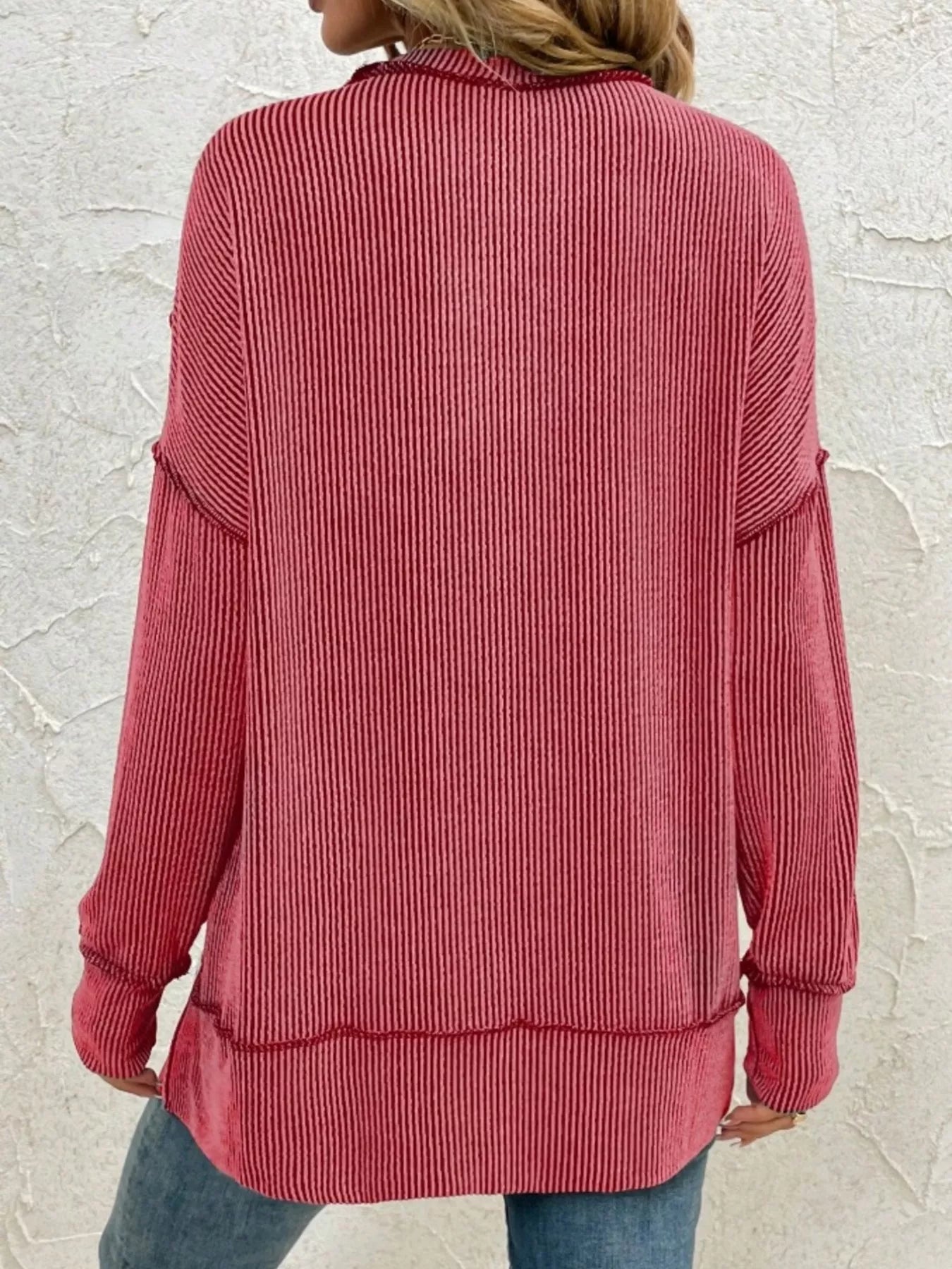 Side Slit Round Neck Dropped Shoulder Sweatshirt-Sweaters-Krush Kandy, Women's Online Fashion Boutique Located in Phoenix, Arizona (Scottsdale Area)
