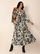 Tied Printed V-Neck Long Sleeve Midi Dress-Krush Kandy, Women's Online Fashion Boutique Located in Phoenix, Arizona (Scottsdale Area)