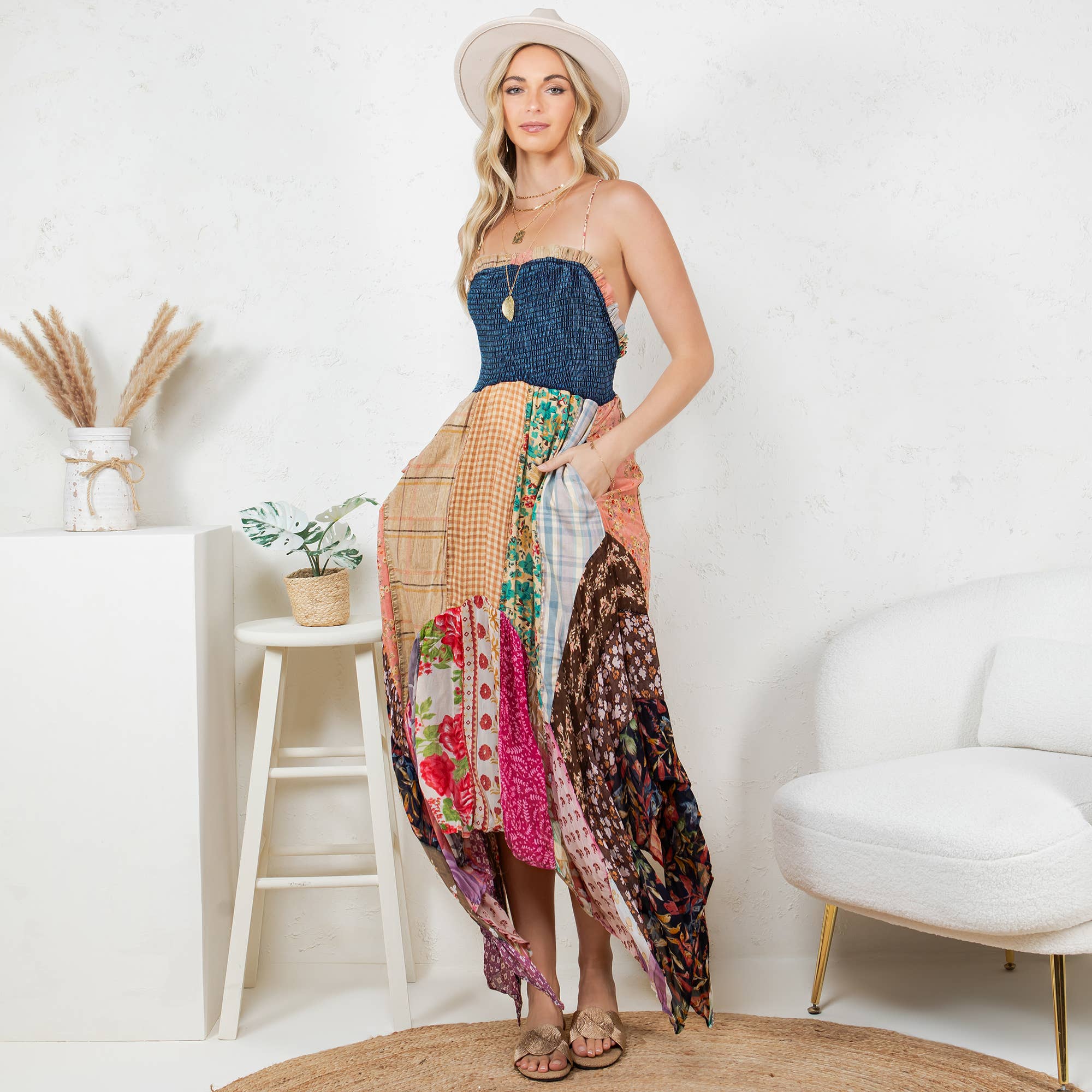 Boho Handkerchief Midi Dress-Dresses-Krush Kandy, Women's Online Fashion Boutique Located in Phoenix, Arizona (Scottsdale Area)