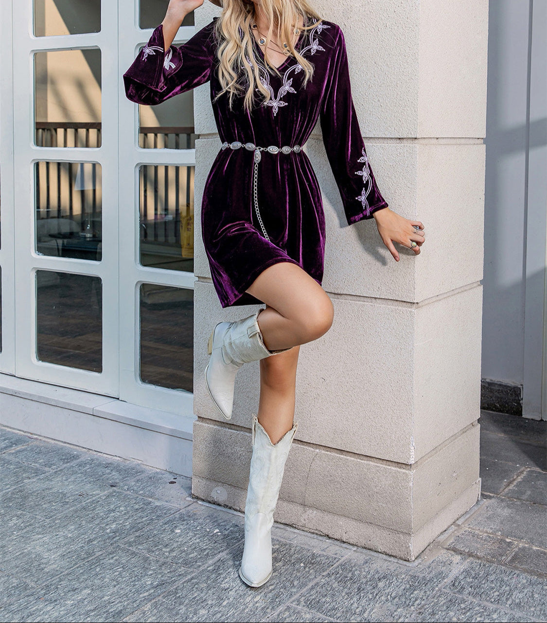 V-Neck Long Slit Sleeve Mini Dress-Dresses-Krush Kandy, Women's Online Fashion Boutique Located in Phoenix, Arizona (Scottsdale Area)