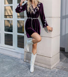 V-Neck Long Slit Sleeve Mini Dress-Dresses-Krush Kandy, Women's Online Fashion Boutique Located in Phoenix, Arizona (Scottsdale Area)