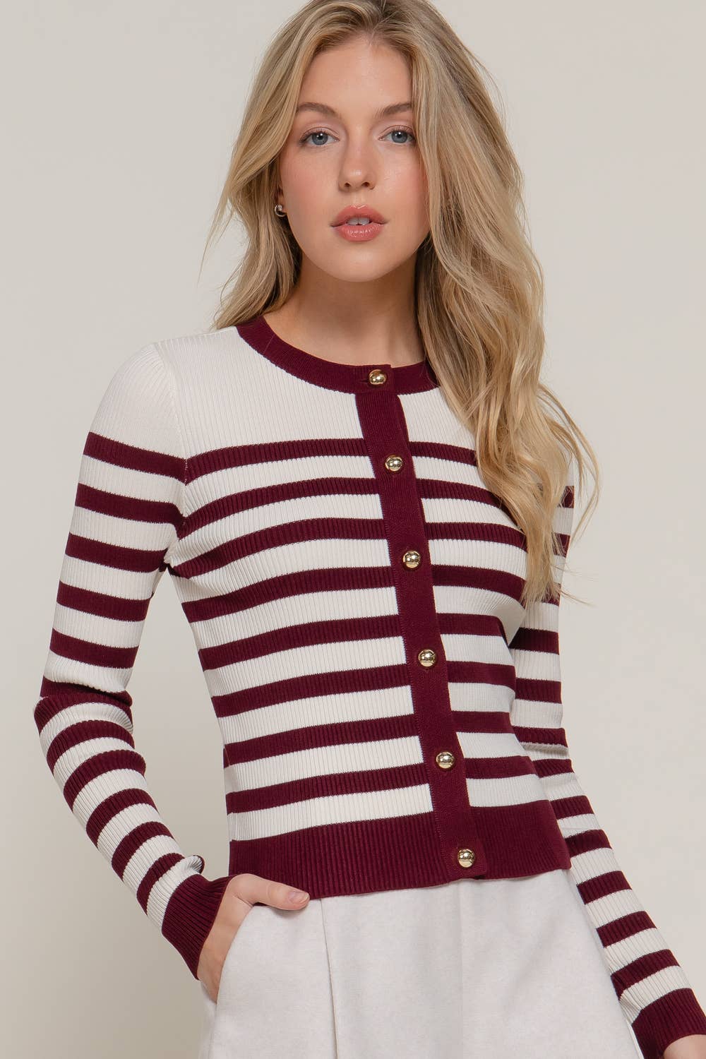 Long Sleeve Crew Neck Stripe Sweater Cardigan-Cardigan-Krush Kandy, Women's Online Fashion Boutique Located in Phoenix, Arizona (Scottsdale Area)