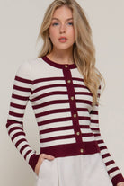 Long Sleeve Crew Neck Stripe Sweater Cardigan-Cardigan-Krush Kandy, Women's Online Fashion Boutique Located in Phoenix, Arizona (Scottsdale Area)