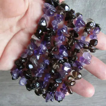 Amethyst Smoky Quartz Chip Bracelet-Chain Bracelets-Krush Kandy, Women's Online Fashion Boutique Located in Phoenix, Arizona (Scottsdale Area)