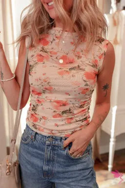 Red Mesh Floral Printed Slim Fit Tank Top-Tops-Krush Kandy, Women's Online Fashion Boutique Located in Phoenix, Arizona (Scottsdale Area)