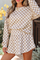 Checkered Long Sleeve Top and Skirt Two-Piece Set-2 Piece Outfit Sets-Krush Kandy, Women's Online Fashion Boutique Located in Phoenix, Arizona (Scottsdale Area)