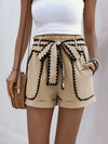 Perfee Tied Contrast Trim Shorts-Shorts-Krush Kandy, Women's Online Fashion Boutique Located in Phoenix, Arizona (Scottsdale Area)
