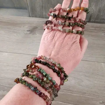 Watermelon Tourmaline Chip Bracelet-Chain Bracelets-Krush Kandy, Women's Online Fashion Boutique Located in Phoenix, Arizona (Scottsdale Area)