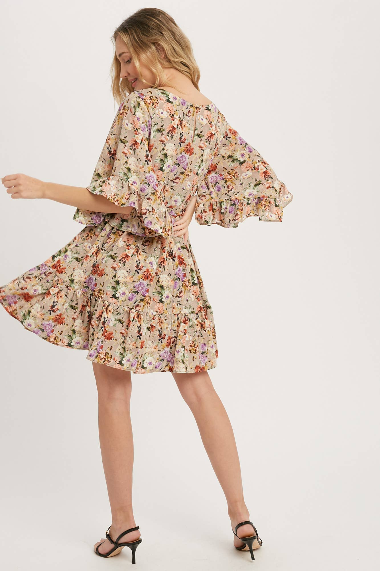 Floral Print Angel Sleeves Dress-Dresses-Krush Kandy, Women's Online Fashion Boutique Located in Phoenix, Arizona (Scottsdale Area)