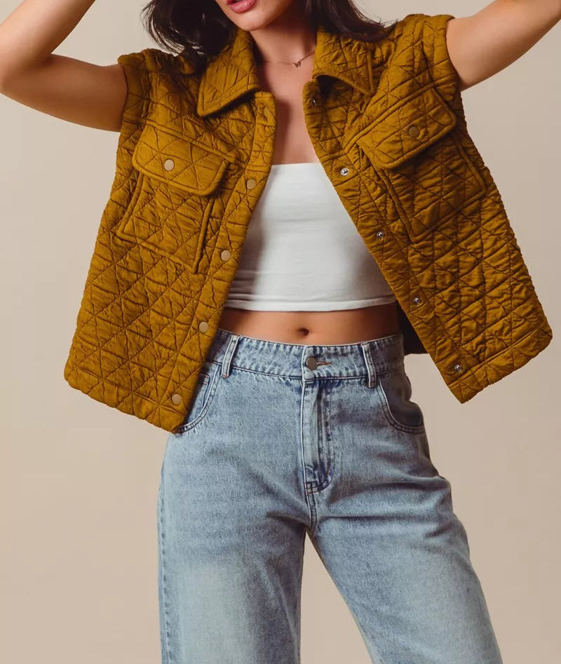 SO ME Triangle Quilting Stitch Button Up Knit Vest-Vests-Krush Kandy, Women's Online Fashion Boutique Located in Phoenix, Arizona (Scottsdale Area)