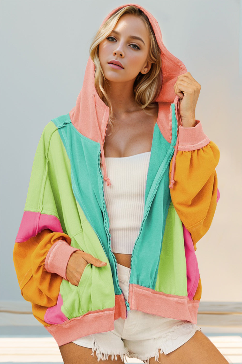 Better Off Color Block Zip Up Hoodie-Jackets-Krush Kandy, Women's Online Fashion Boutique Located in Phoenix, Arizona (Scottsdale Area)