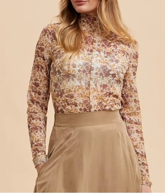 Annie Wear Floral Lettuce Hem Sheer Mesh Top-Tops-Krush Kandy, Women's Online Fashion Boutique Located in Phoenix, Arizona (Scottsdale Area)