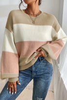 Color Block Round Neck Lantern Sleeve Sweater-Krush Kandy, Women's Online Fashion Boutique Located in Phoenix, Arizona (Scottsdale Area)